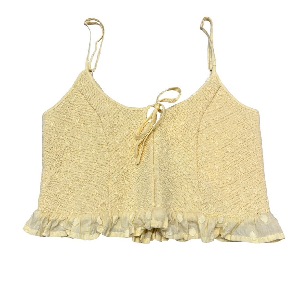 Urban Outfitters Butter Yellow Smocked Ruffle Crop Top Size M - Picture 2 of 10